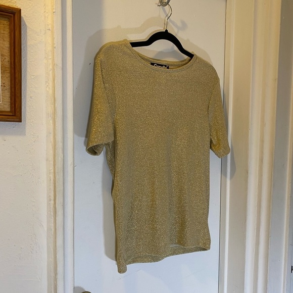80s VTG Gold Sparkle Knit Sweater Shirt - Picture 6 of 7
